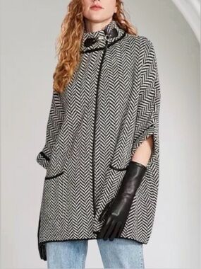 Apt 9 Black & White Herringbone Open-Front Women's Sweater Cardigan